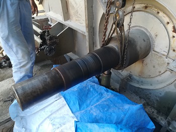 窑尾风机轴磨损在线修复